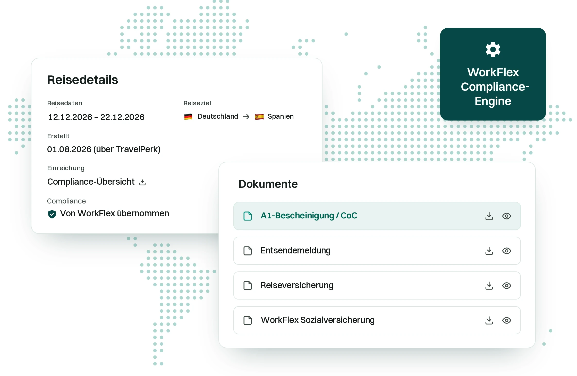 WorkFlex stößt automatisch eine A1-Bescheinigung aus einem Reiseantrag an.