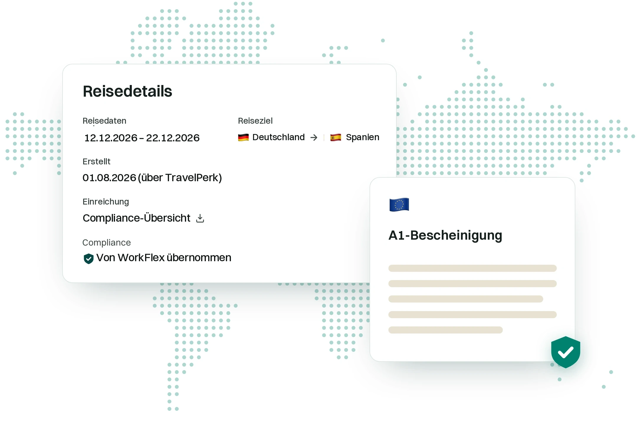 An A1 certificate displayed over a map of Europe.