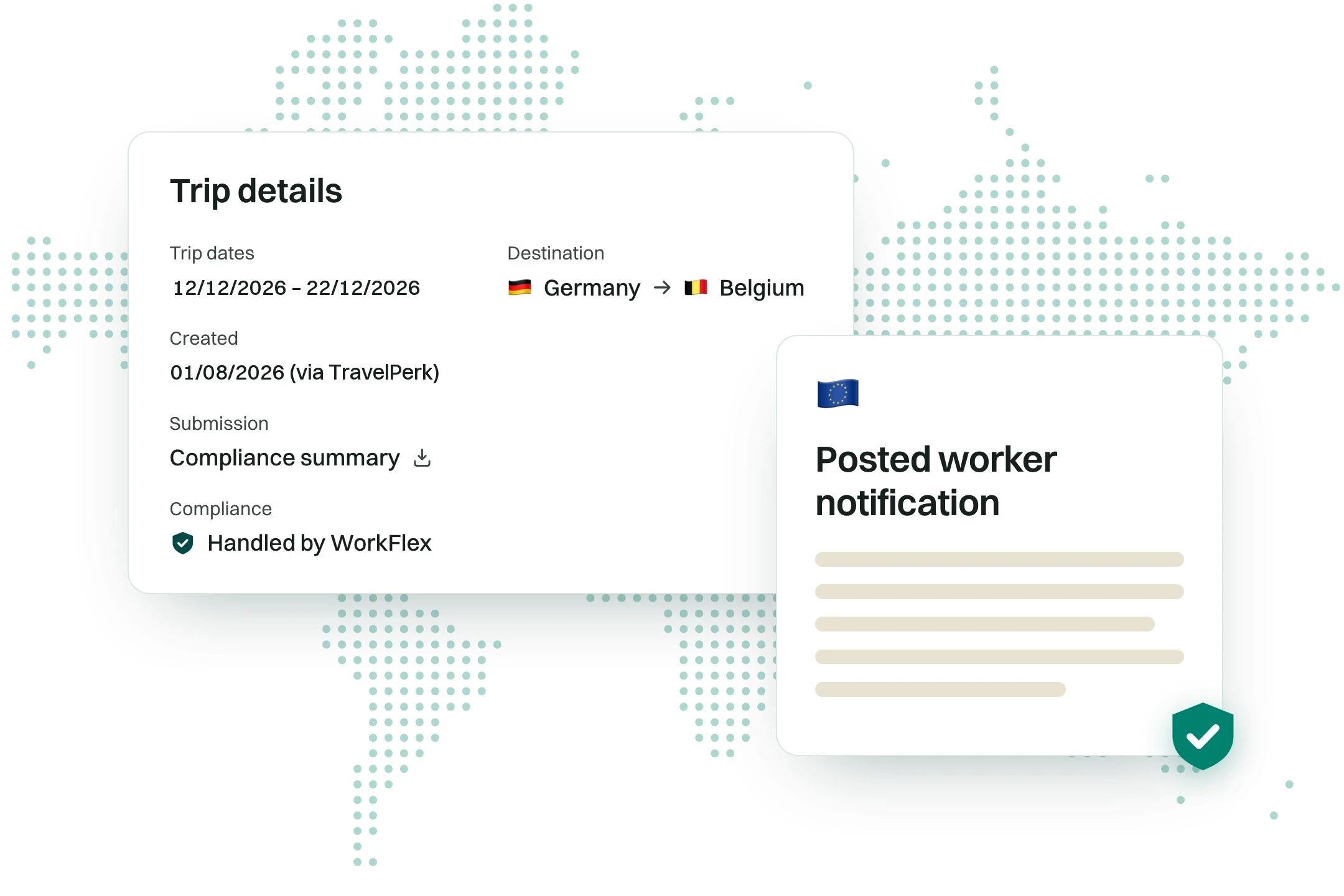 The WorkFlex dashboard generating a posted-worker notification for a trip.