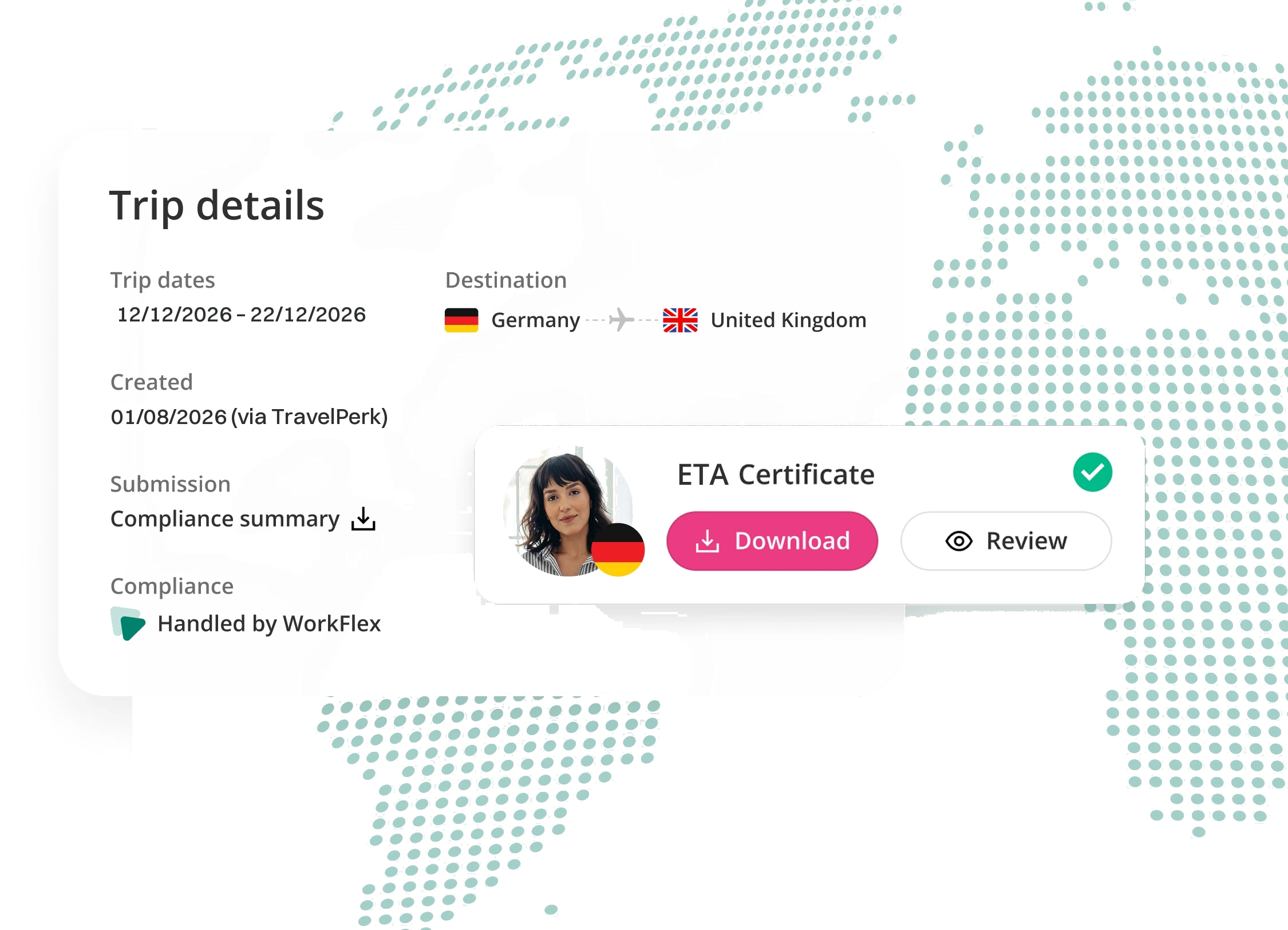 The WorkFlex visa service managing an employee's visa application.